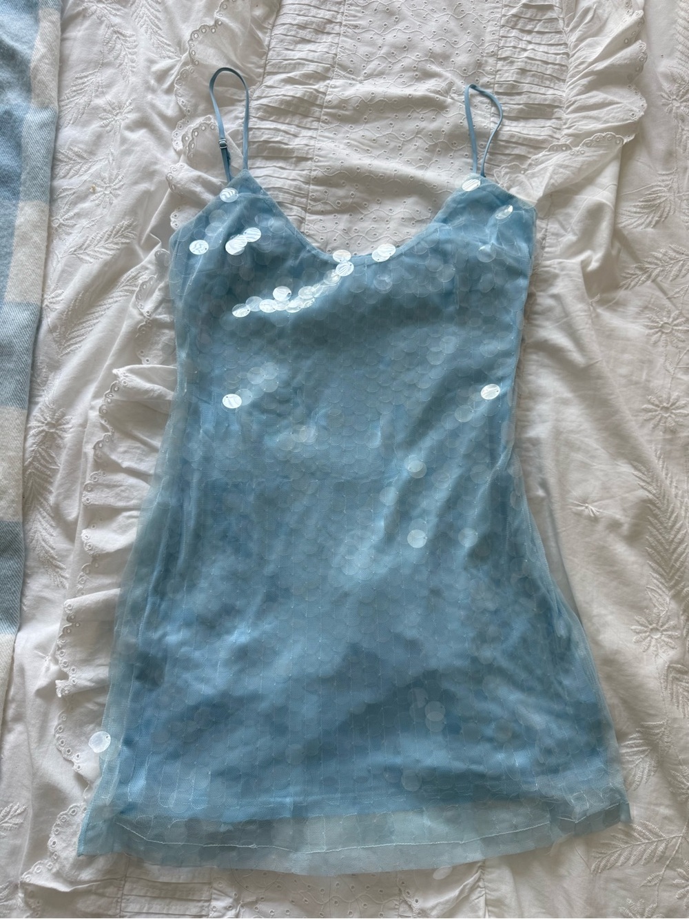 Blue Sequin Slip Mini Dress - Women